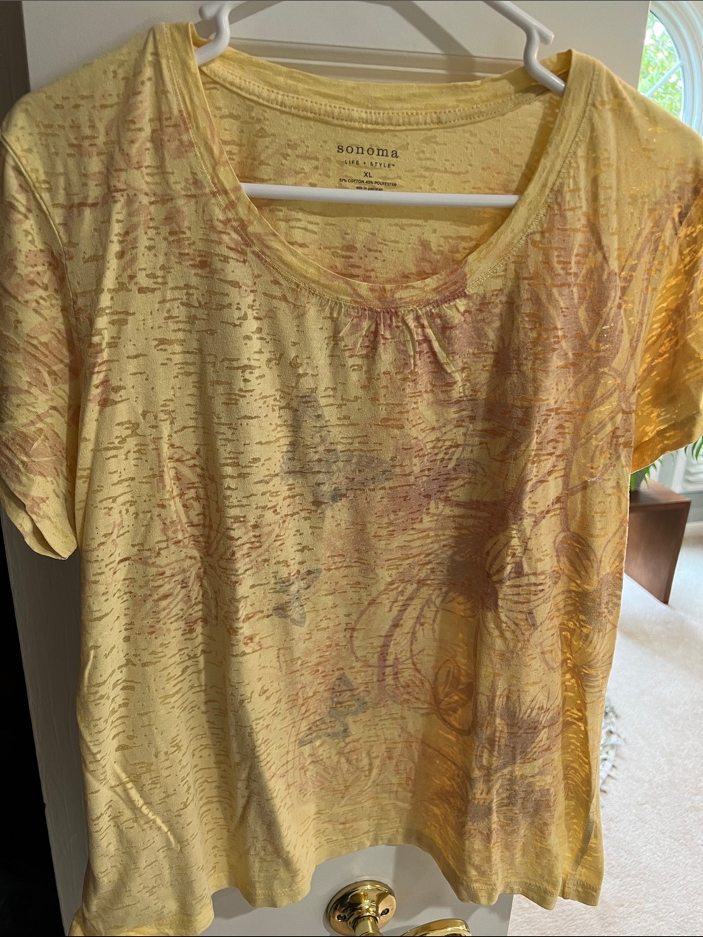 Sonoma Yellow Short-Sleeve Scoop Neck Tee with Subtle Butterfly Print